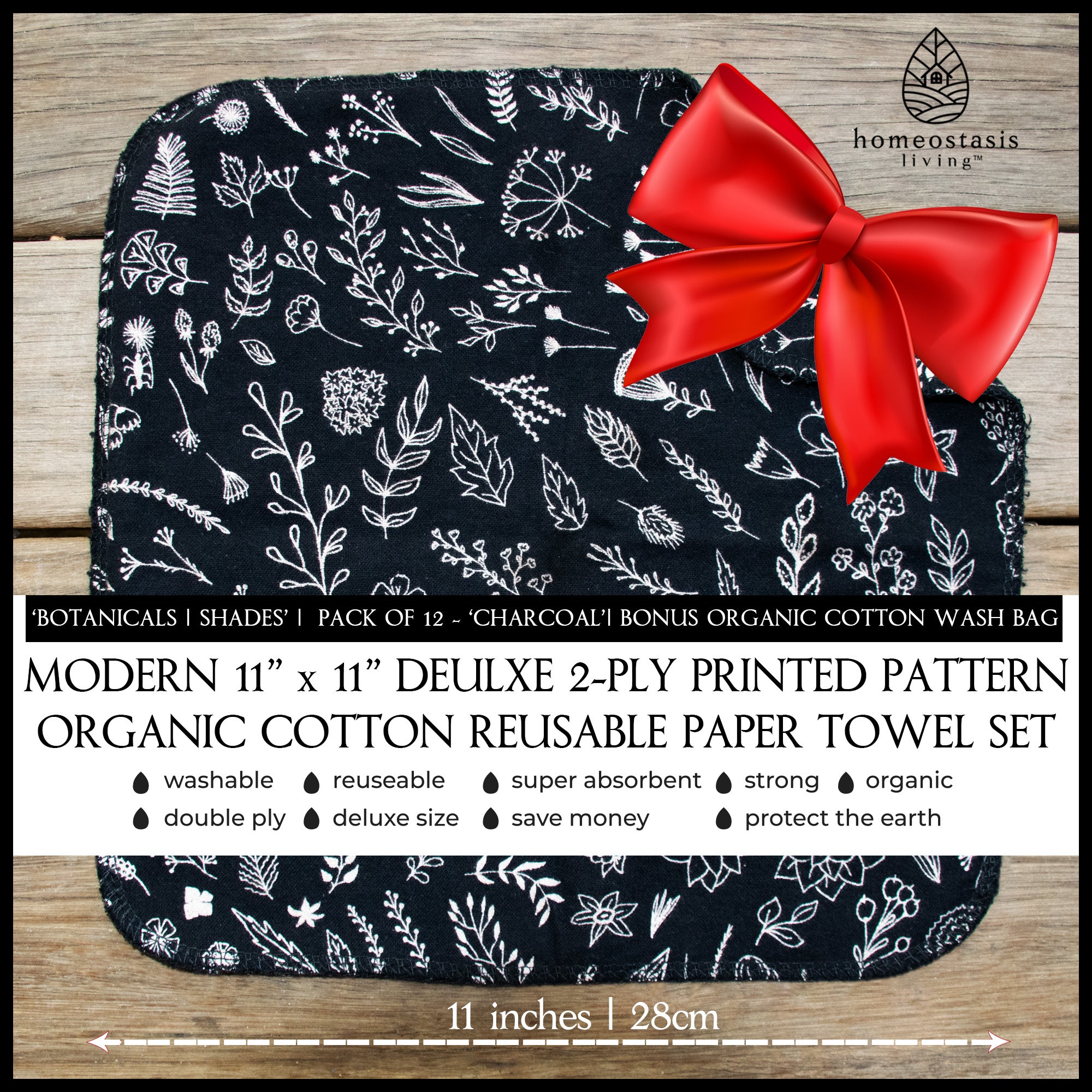 REusable Paper Towels (Botanical - Shades - Charcoal)