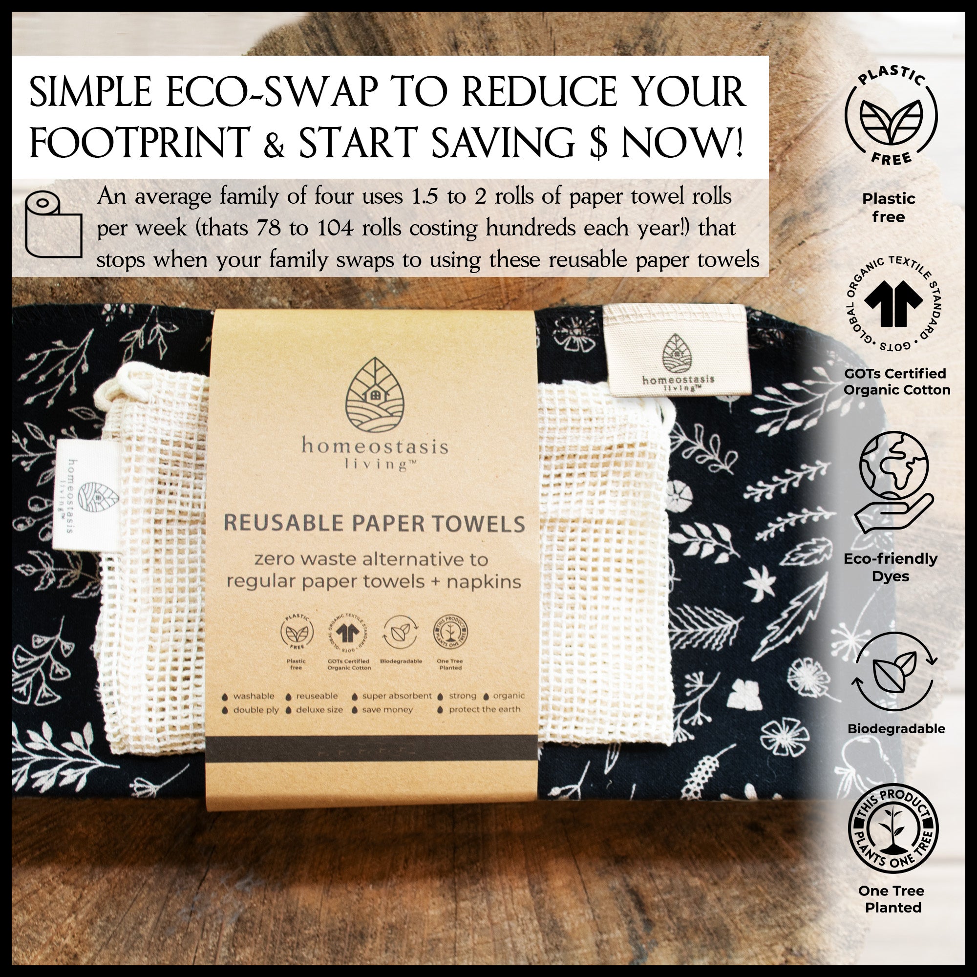 REusable Paper Towels (Botanical - Shades - Charcoal)