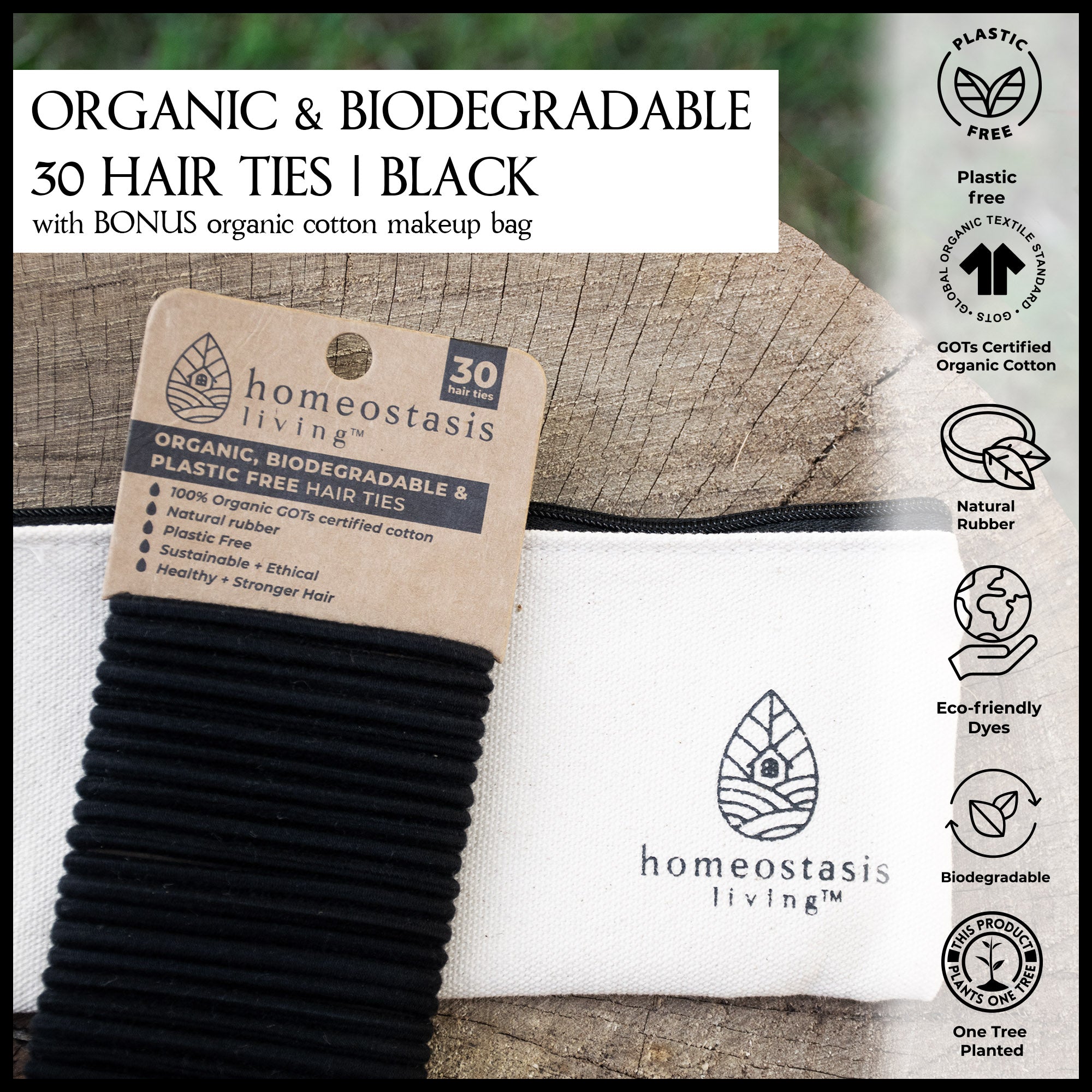 Biodegradable + Organic Hair Ties (Black | 30 pack)