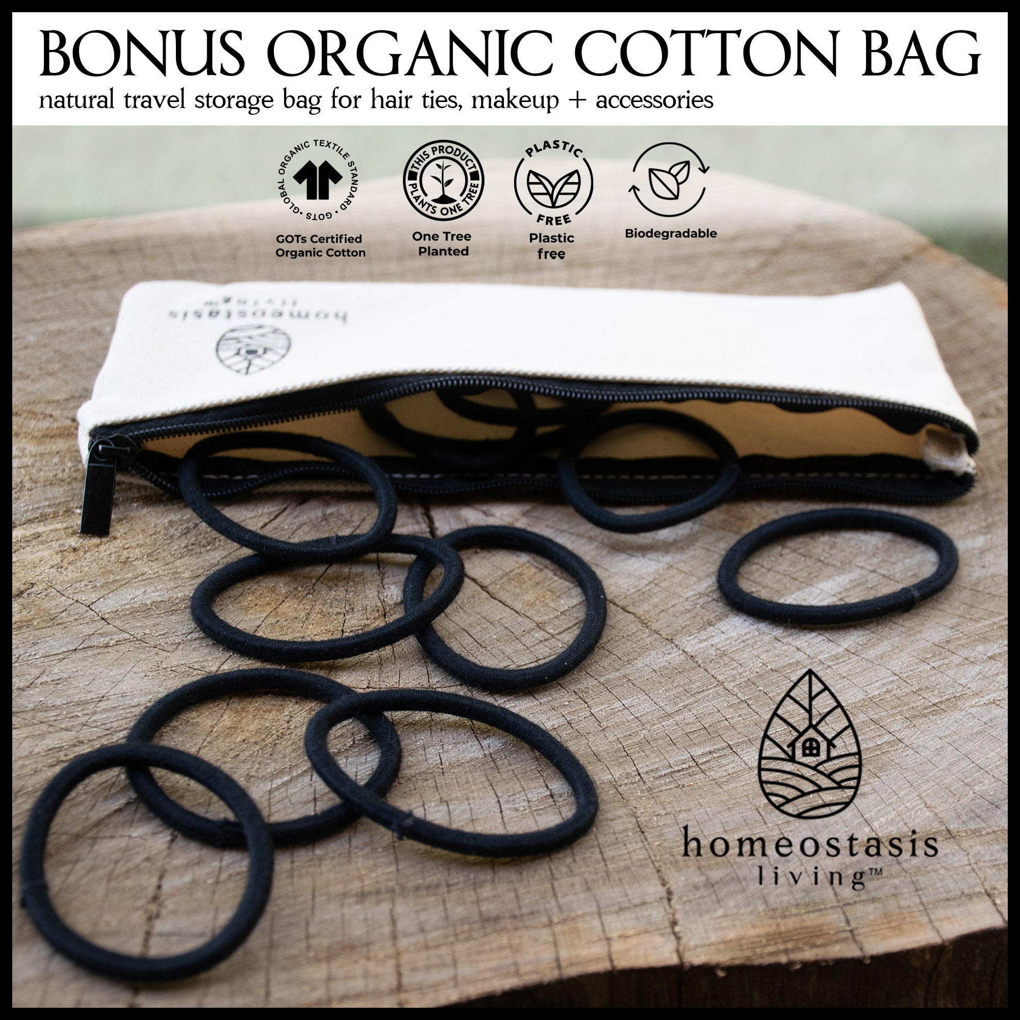 Biodegradable + Organic Hair Ties (Black